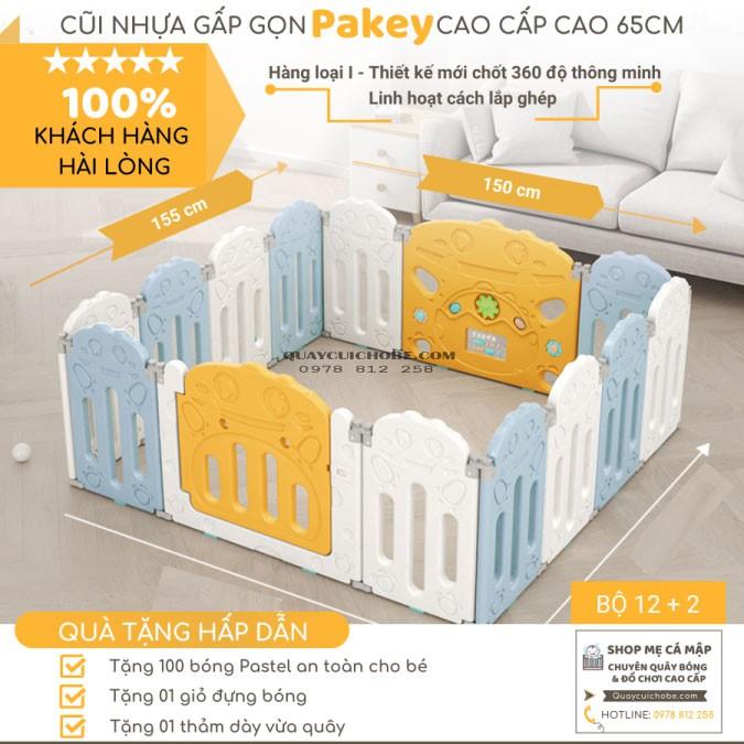 Cũi nhựa gấp gọn Pakey TẶNG THẢM DÀY 1CM + 100 BÓNG, cũi nhựa cho bé loại I thiết kế chốt 360 độ linh hoạt tháo ráp