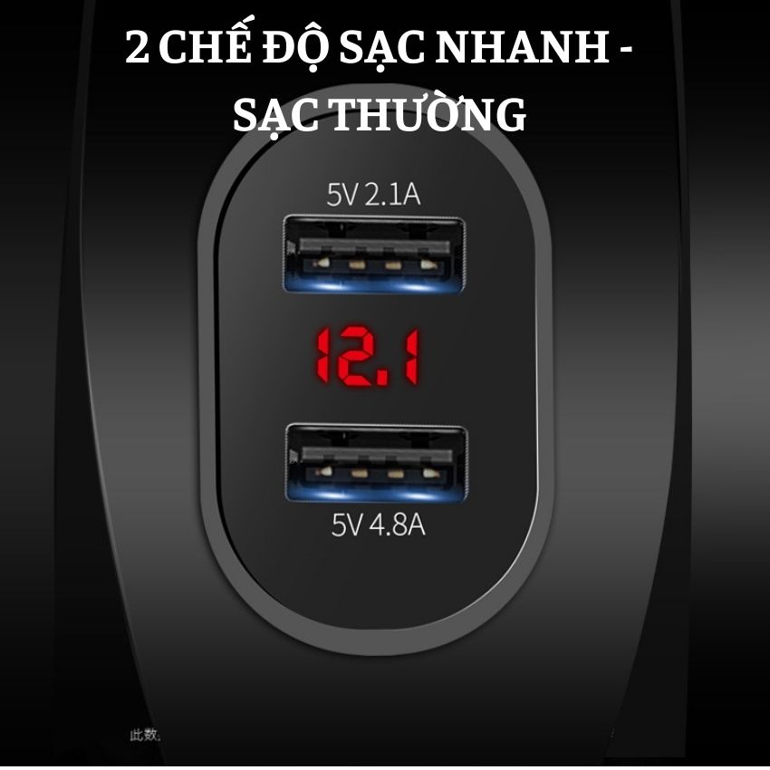 Tẩu Sạc Nhanh Ô Tô Xe Hơi 2 Cổng usb 60W 5V/4.8A Mã VI88