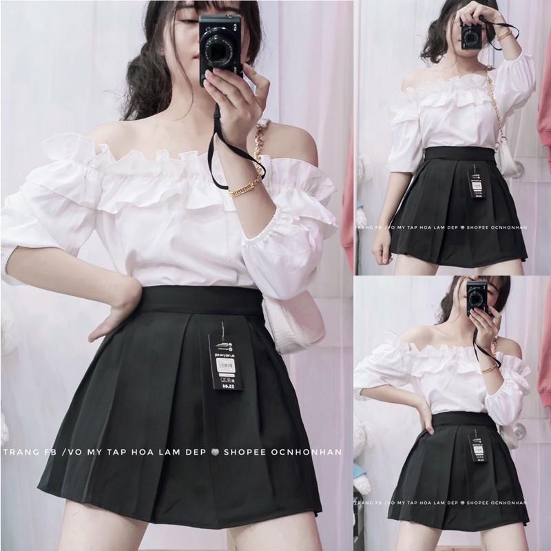 Set áo bẹt vai chân váy xoè