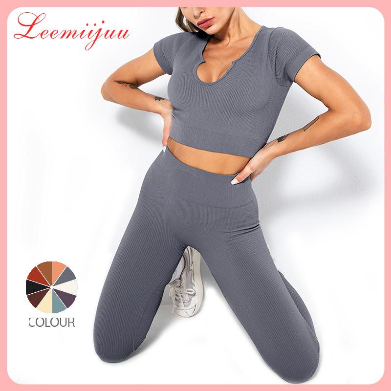 LEEMIIJUU 2 Bộ Tập Luyện Quần Áo Thể Thao Nữ Áo Bra Quần Legging Bộ Thể Thao Dành Cho Nữ Tập Gym Quần Áo Thể Thao bộ Yoga