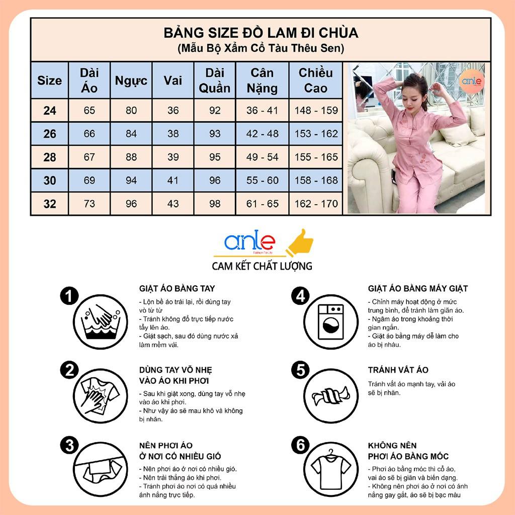 Đồ lam đi chùa - Bộ đồ phật tử thêu sen cổ tàu vải Kate Polin nhập