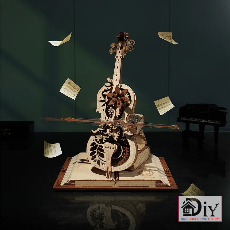Hộp âm nhạc bằng gỗ Music Box 3D DIY - Đàn cơ động học ROKR Magic Cello DIY Wooden Puzzle AMK63 tự lắp ráp bằng gỗ