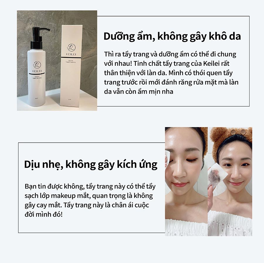 Tinh chất tẩy trang sạch sâu kiểm soát dầu thừa và dưỡng ẩm KEILEI - Oil free Liquid Cleansing KEILEI