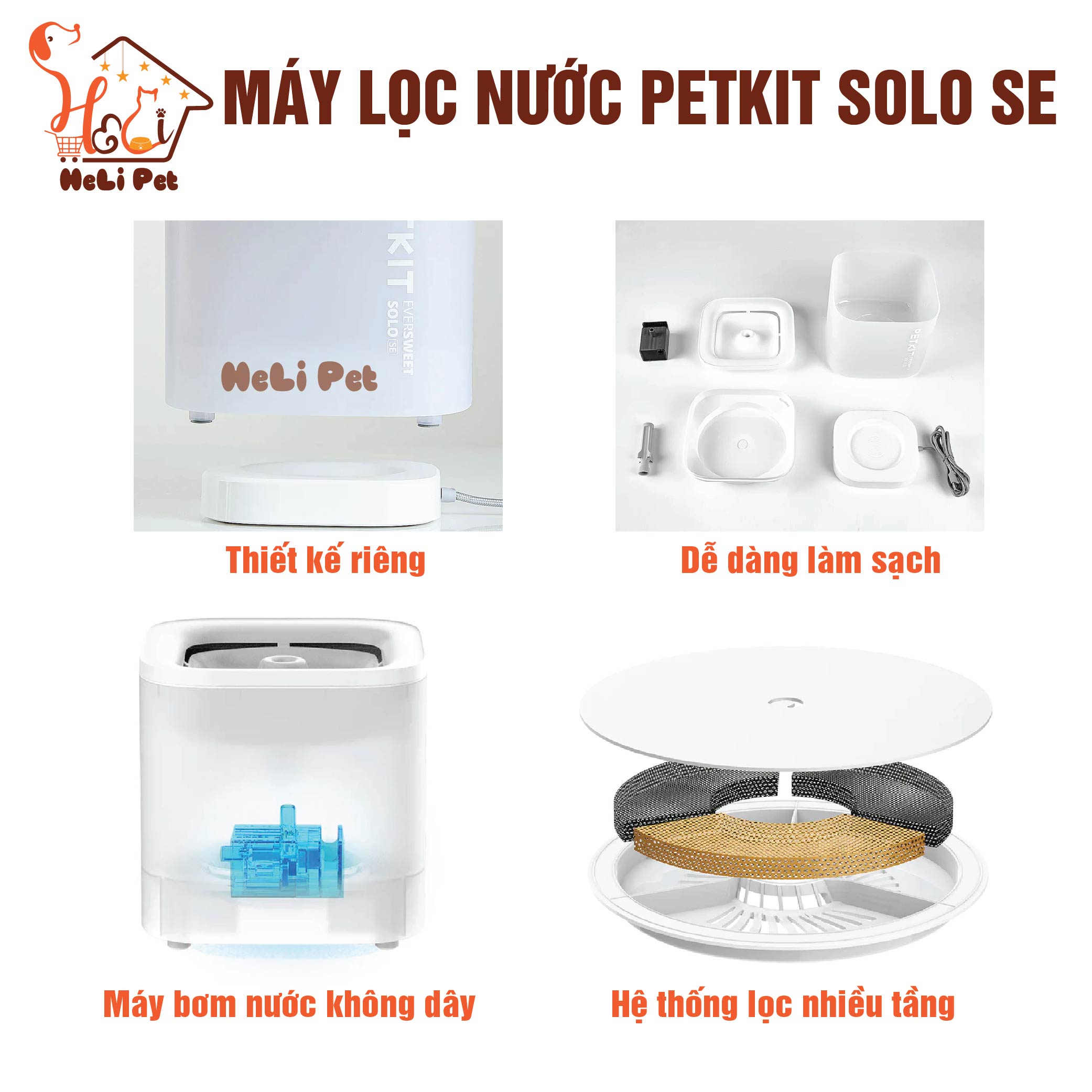 Máy Lọc Nước Cho Mèo Thông Minh, Bơm Không Dây Petkit EVERSWEET SOLO SE - BH 12 Tháng 1 Đổi 1 - HeLiPet