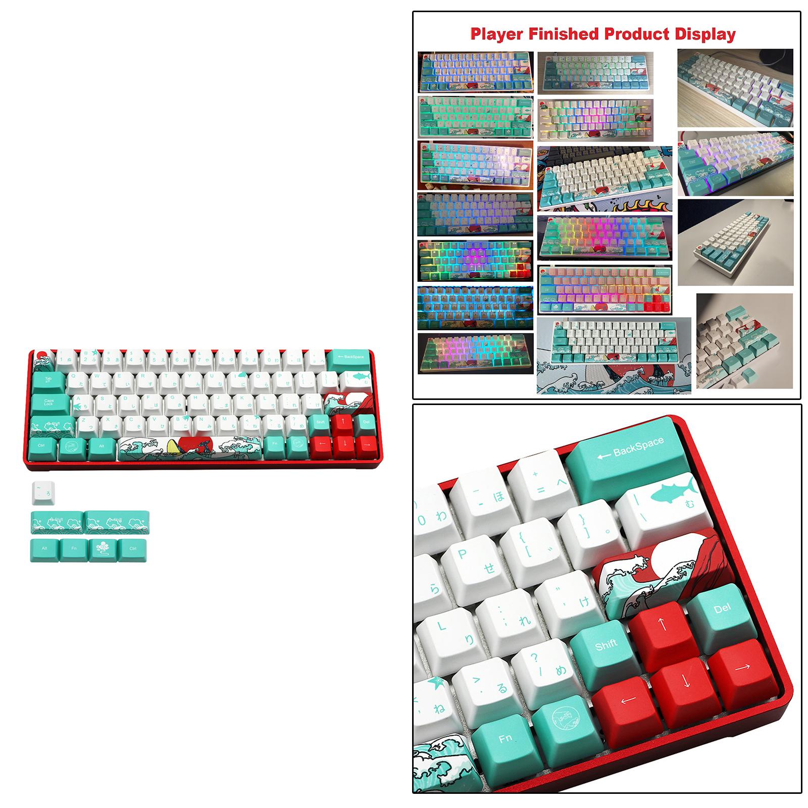 71 Keys Coral Sea Ukiyo-e PBT Keycaps Set for Cherry MX Keyboards English