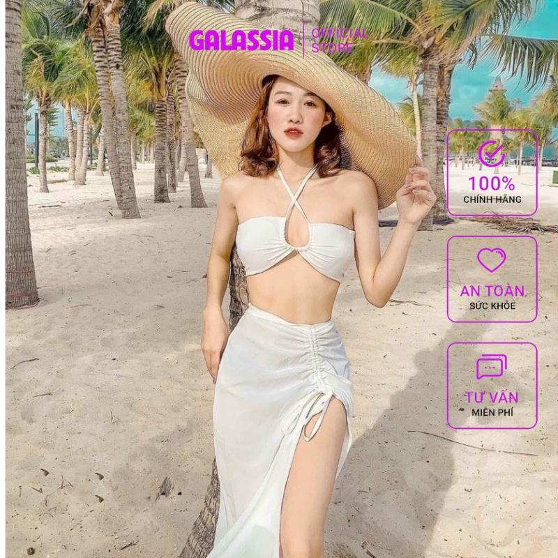 Bikini 2 mảnh sexy đồ bơi đi biển cổ yếm phối chân váy mùa hè sang chãnh GALASSIA