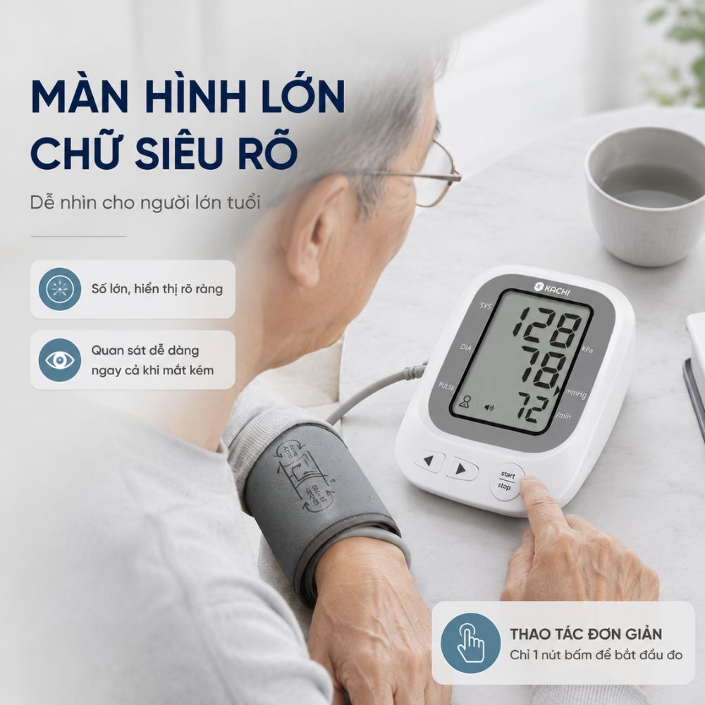 Máy đo huyết áp bắp tay Kachi JN-163B có trợ lý đọc kết quả tiếng Việt hỗ trợ người cao tuổi mắt kém - Hàng chính hãng