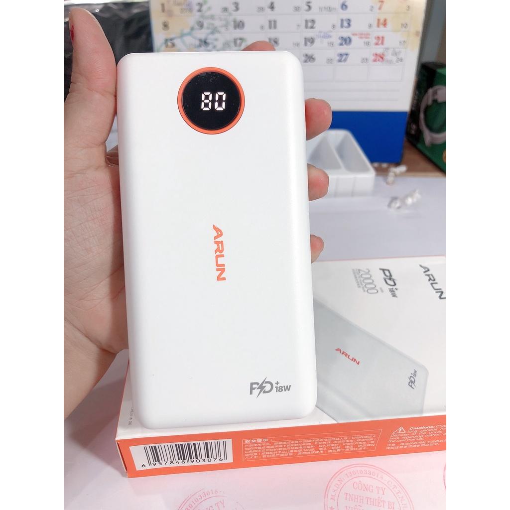 Sạc Dự Phòng Arun FC20P Pro 20000 mAh (PD 22.5W, QC3.0) Sạc Nhanh 2 Chiều Type C, Hàng chính hãng