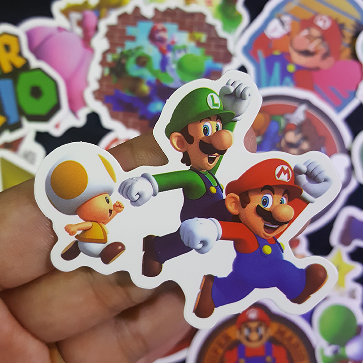 Bộ Sticker dán cao cấp chủ đề SUPER MARIO - Dùng dán Xe, dán mũ bảo hiểm, dán Laptop