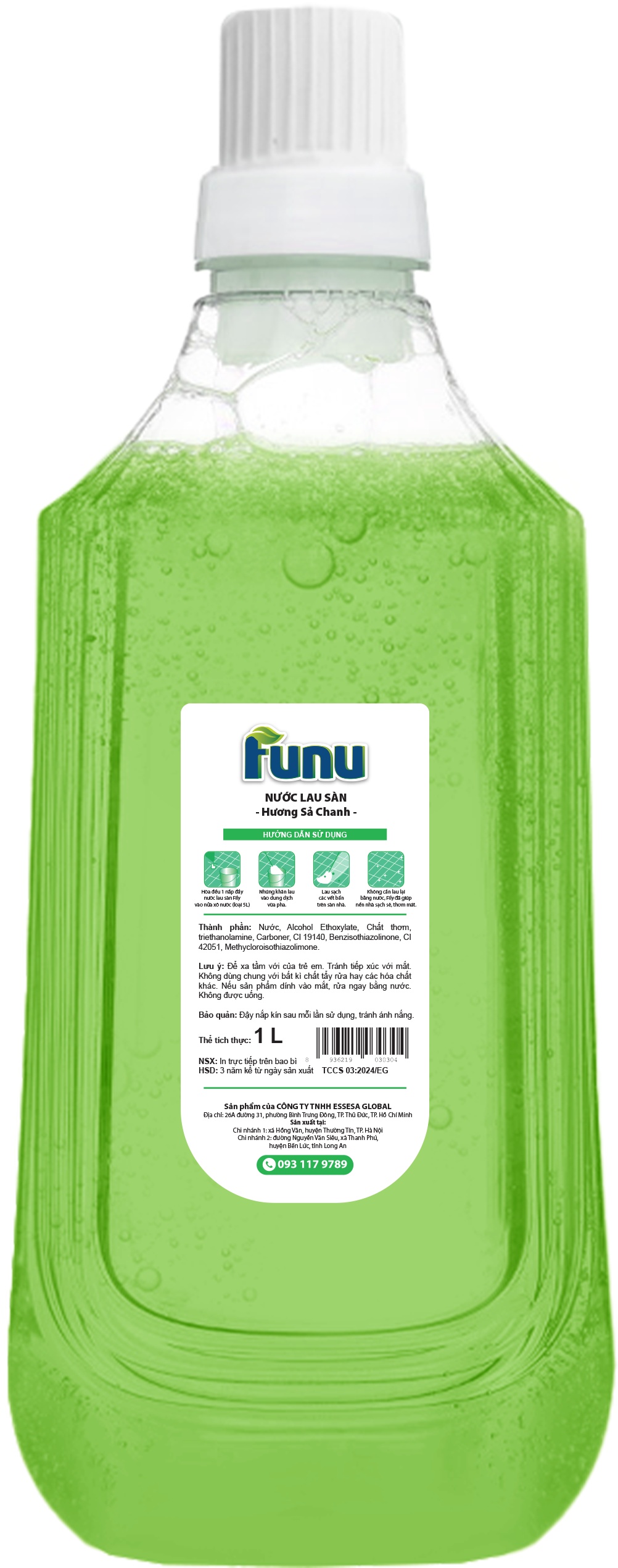 Nước lau sàn Funu sả chanh, sạch ngay sau một lần lau không cần lau lại với nước - Hàng chính hãng