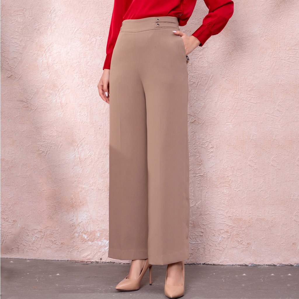 Quần Tây Nữ Công Sở, Quân Ống Suông Thời Trang UK Fashion Ống Rộng, Thiết Kế Cúc Sườn, Thanh Lịch, Nhẹ Nhàng NKQU2112006