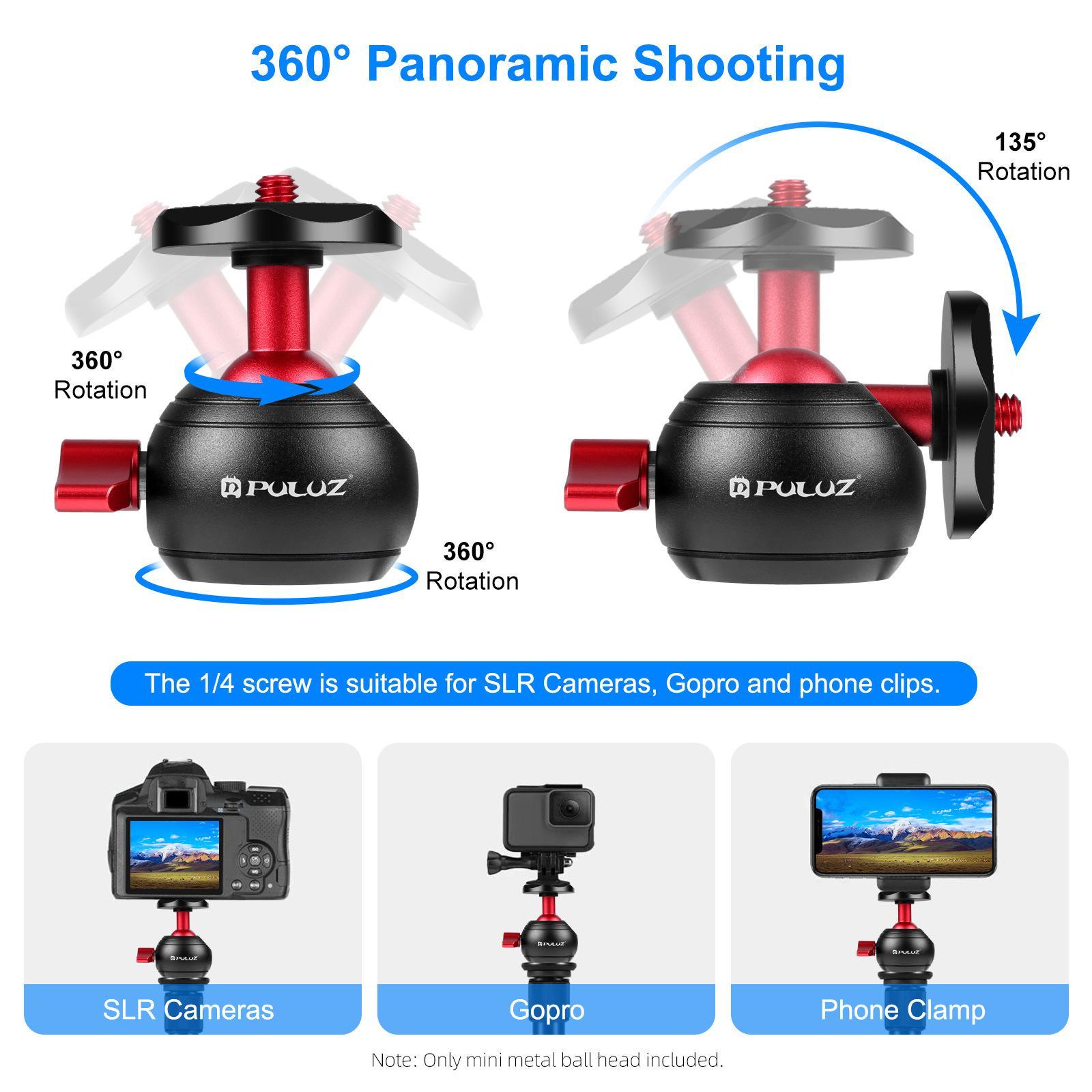 360 Degree Rotating Panoramic Tripod Ball Head, 1/4 inch Screw, 1/4 inch to 3/8 inch Screw Hole for DSLR Camera LED Lights