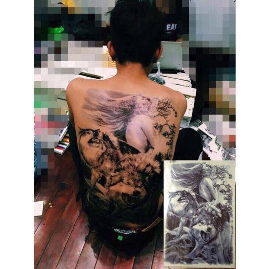 Hình xăm dán kín lưng tattoo full lưng đôi cánh thiên thần 34x48cm