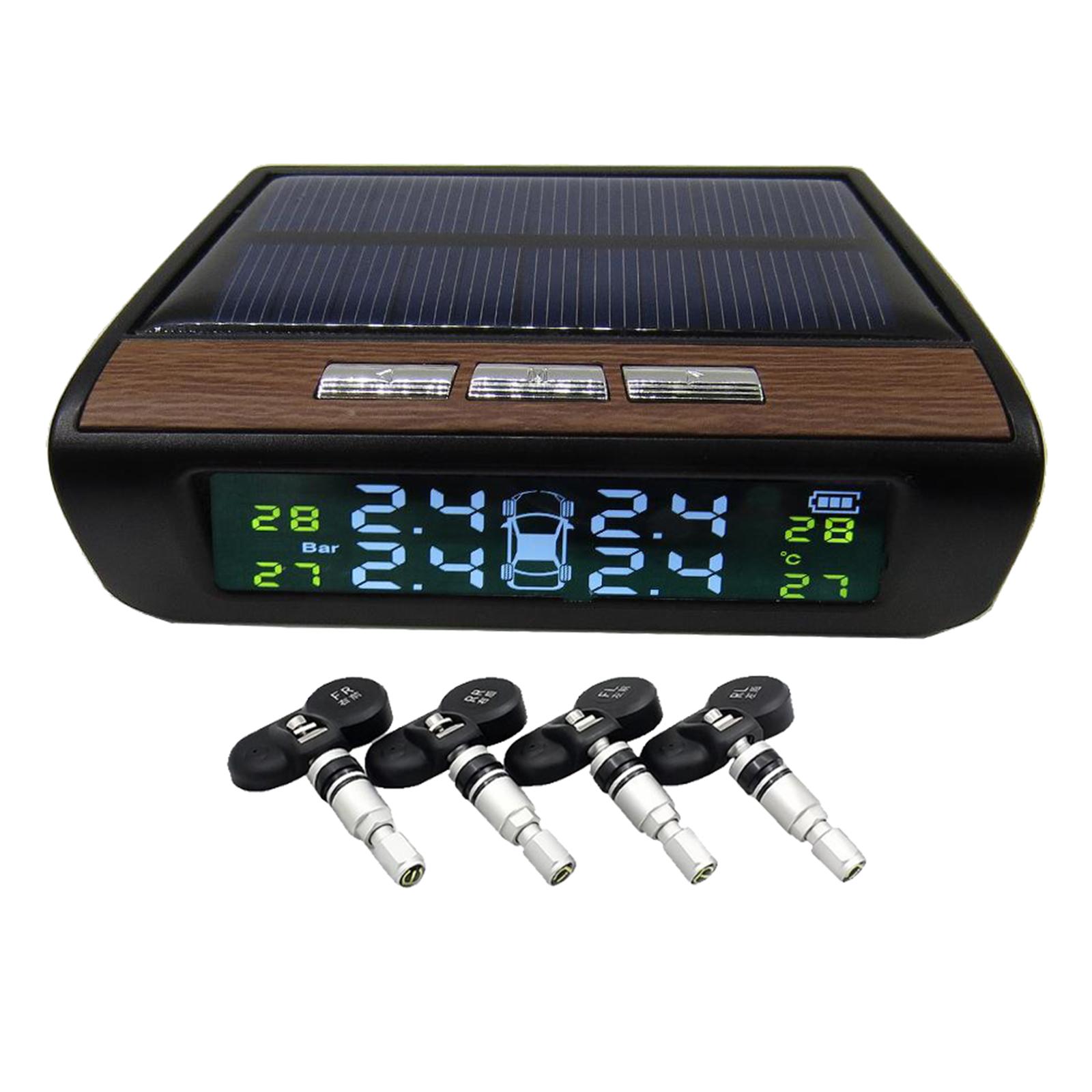 Tire Pressure Monitoring System Solar Power Wireless TPMS,Safety Monitor with 4 Sensors LCD Display Real Time Auto Alarm Pressure Temperature for Cars