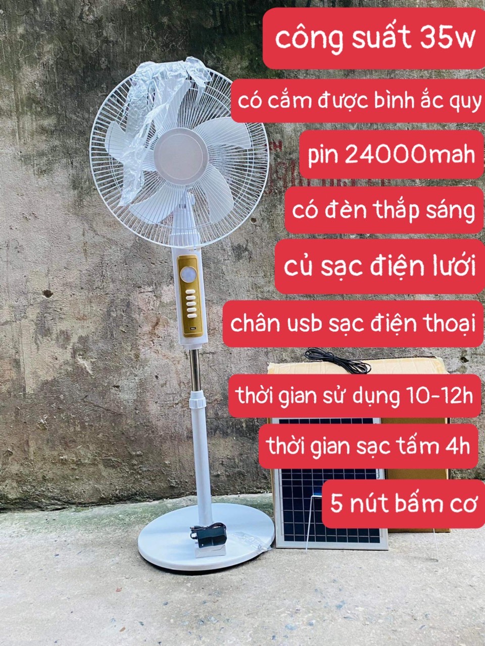 Quạt tích điện sử dụng bin năng lượng mặt trời JD-S888