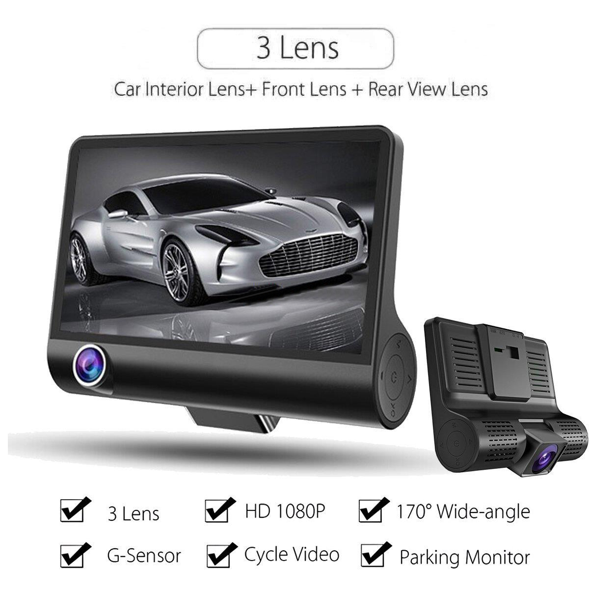 Camera Hành Trình Ô Tô 3 Ống Kính WDR Full HD 1080 Tặng Kèm Camera Lùi Cao Cấp AZONE