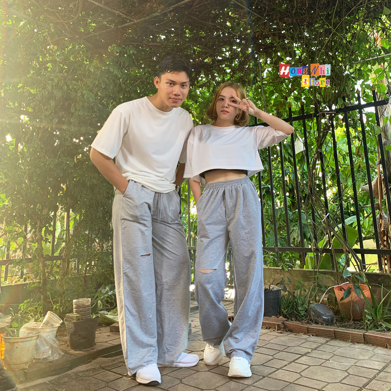 Quần Ống Rộng Rách Gối Màu Xám Lưng Thun Culottes Ulzzang Unisex - MM