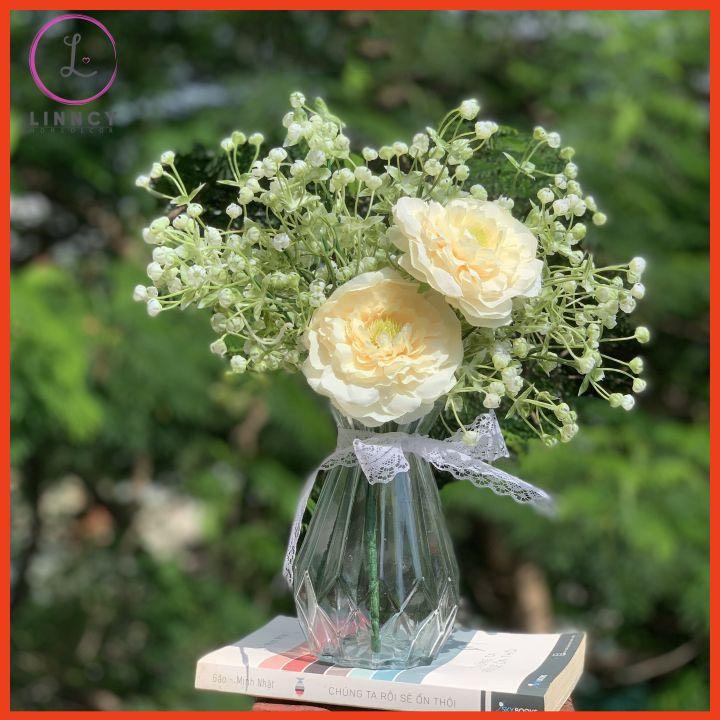 Bình Hoa Thủy Tinh Bình Hoa Cắm Sẵn Hoa Cao 32Cm Trang Trí Bàn Trà Bàn Tiệc Bàn Trang Điểm Kệ Tủ