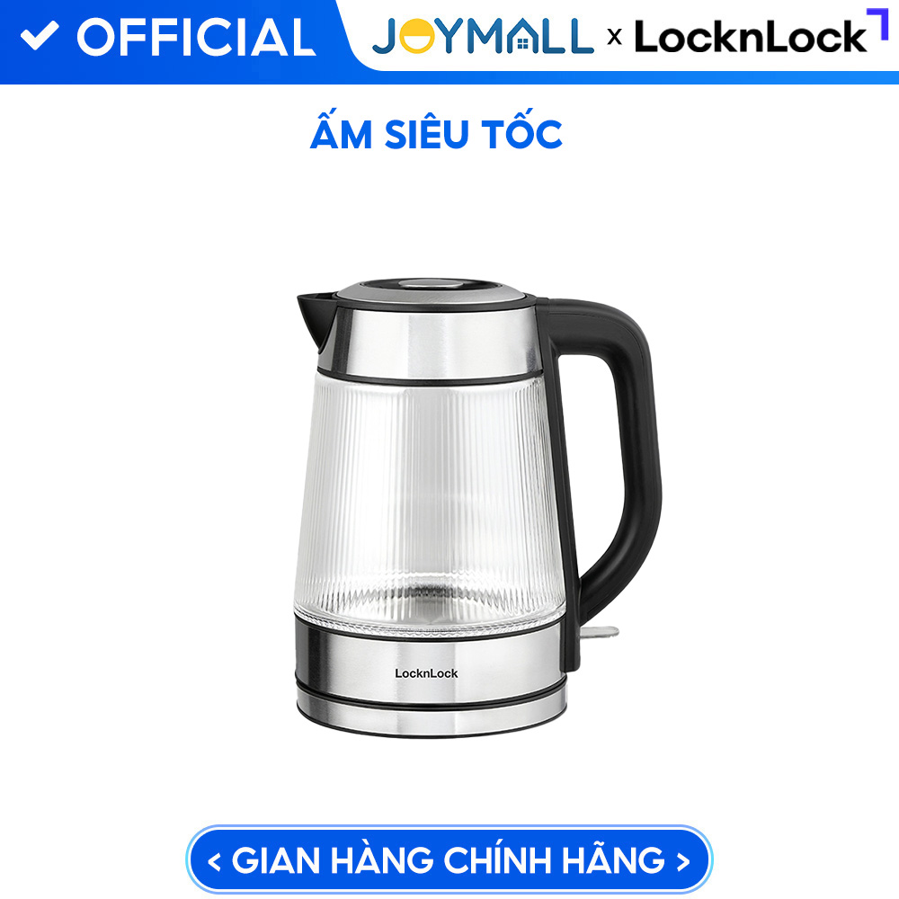 Ấm đun siêu tốc thủy tinh Locknlock Glass Electric Kettle 1.8L EJK256BLK, Hàng chính hãng, có đèn led, lưới lọc -JoyMall
