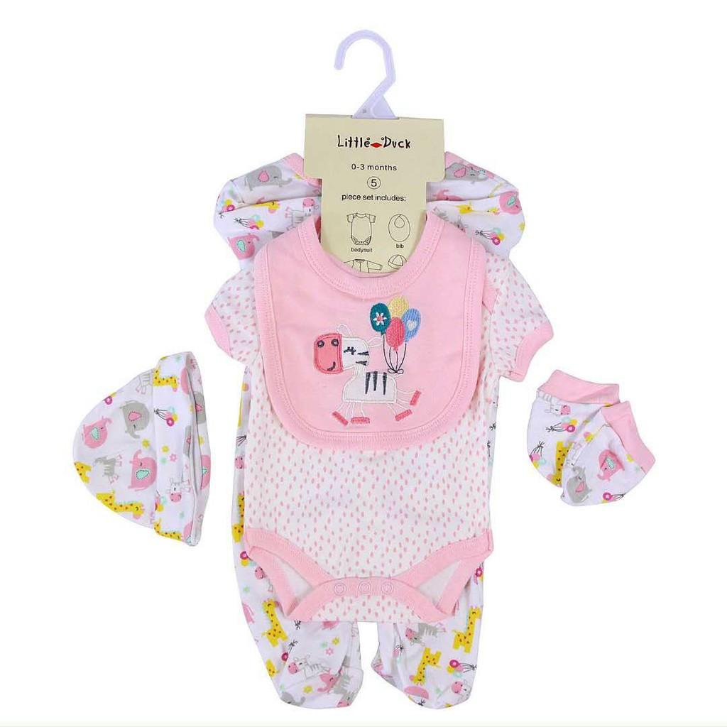 Set sơ sinh 5 chi tiết Body + mũ + yếm + bao chân tay LittleDuck cho bé