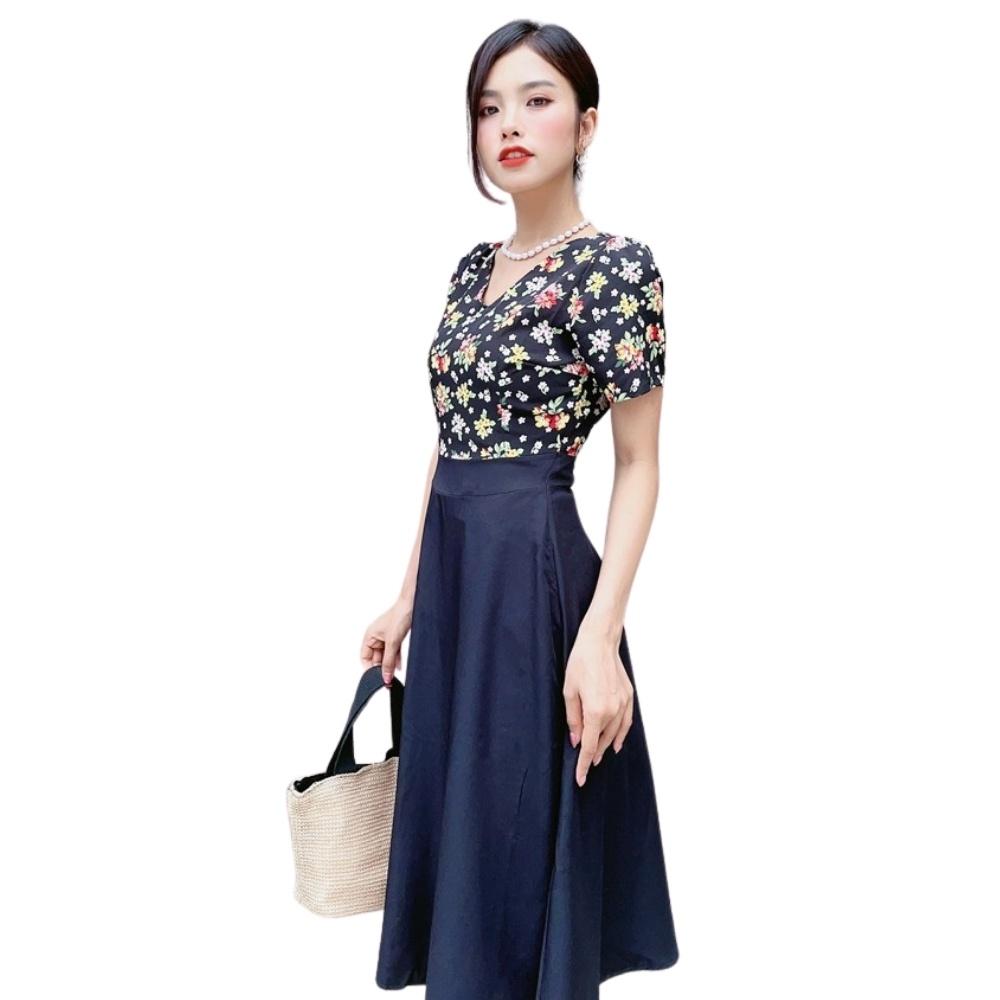 Đầm Váy Nữ Xòe Cổ V Tay Ngắn - QA00169