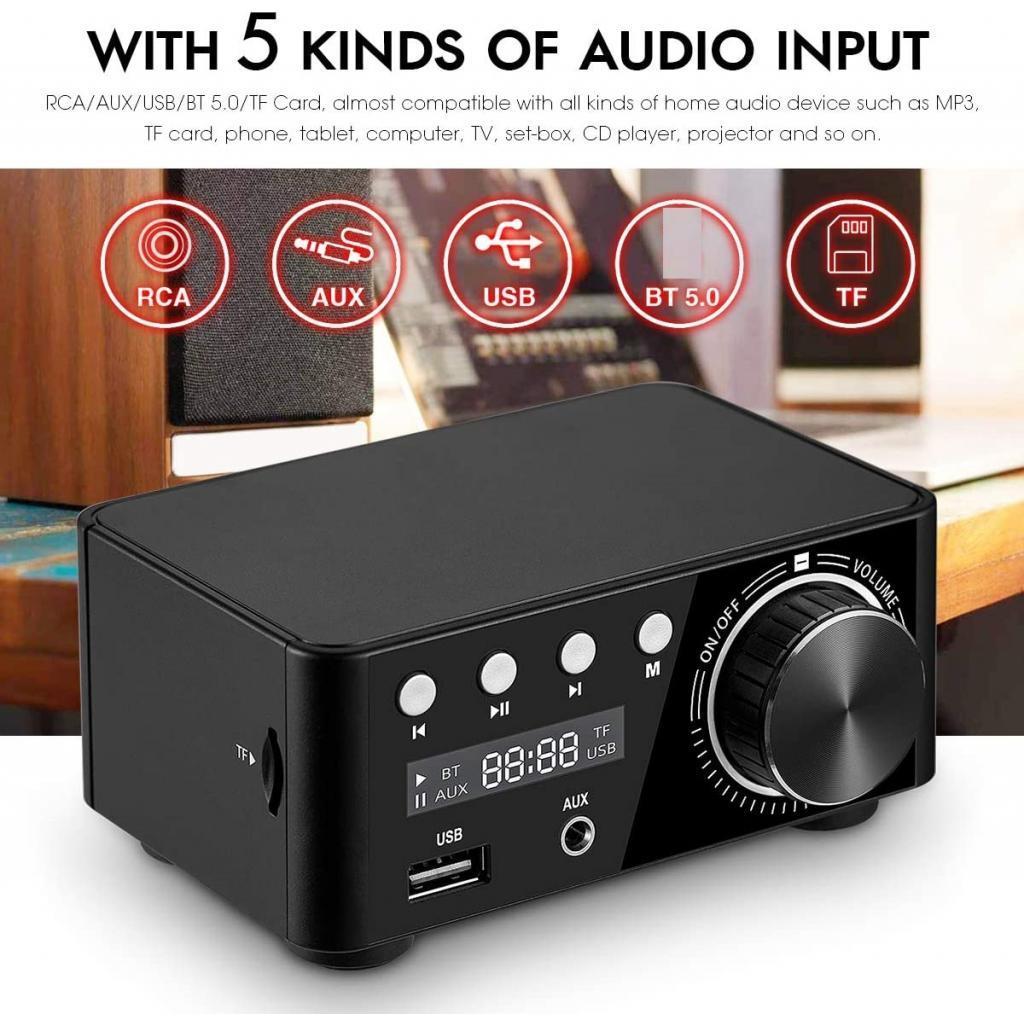 Powerful Mini 100W Bluetooth 5.0 Power Amplifier Hi 2.0 Channel black