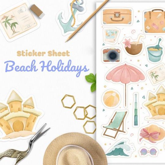Sticker sheet beach holidays - sticker dán, trang trí sổ nhật kí, sổ tay | Bullet journal sticker