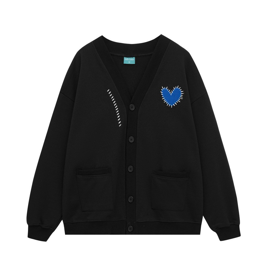 Áo Cardigan thêu Logo THEL Blue Heart nam nữ Unisex form rộng in hình dễ thương trẻ trung