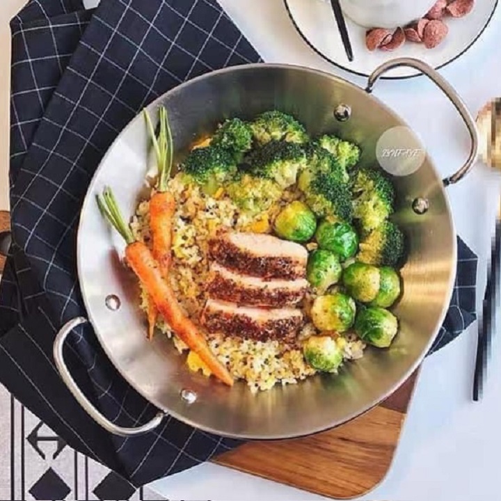 Chảo inox liền khối 20 -24 cm dùng được tất cả các loại bếp