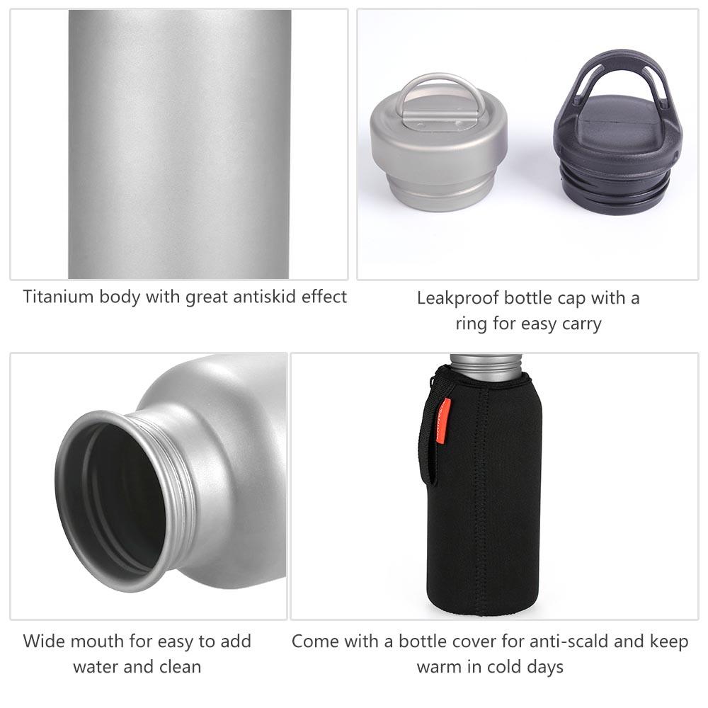400ML Wide Mouth Bottle Titanium Water Bottle Classic Sports Water Bottle for Outdoor Camping Hiking Picnic