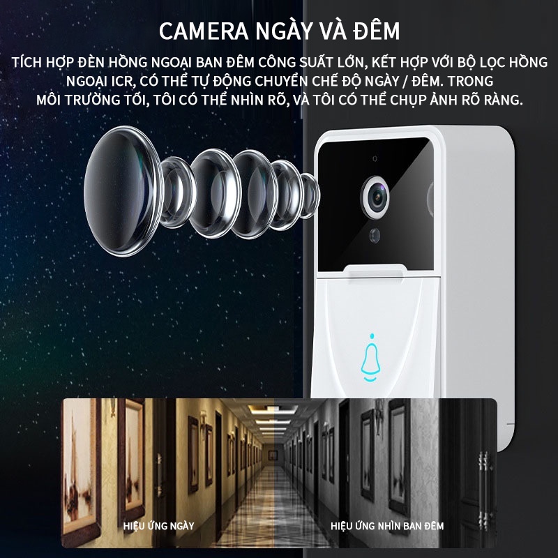 Chuông Cửa Có Camera Thông Minh X3 Kết Nối Không Dây, Chuông Cửa Thông Minh Bảo Vệ An Ninh Gia Đình