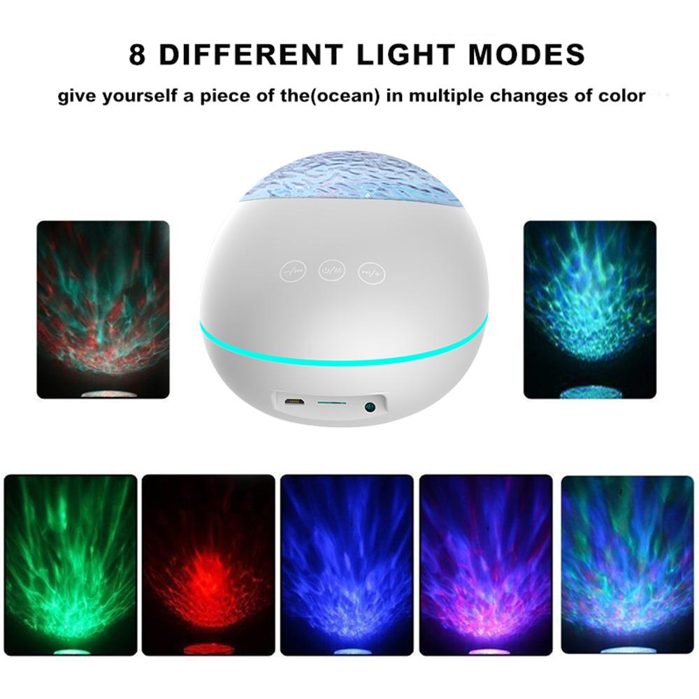 Remote Control Ocean-Wave Projector Light with 8 Lighting Modes Brightness Adjustable BT Music Speaker Machine & Support