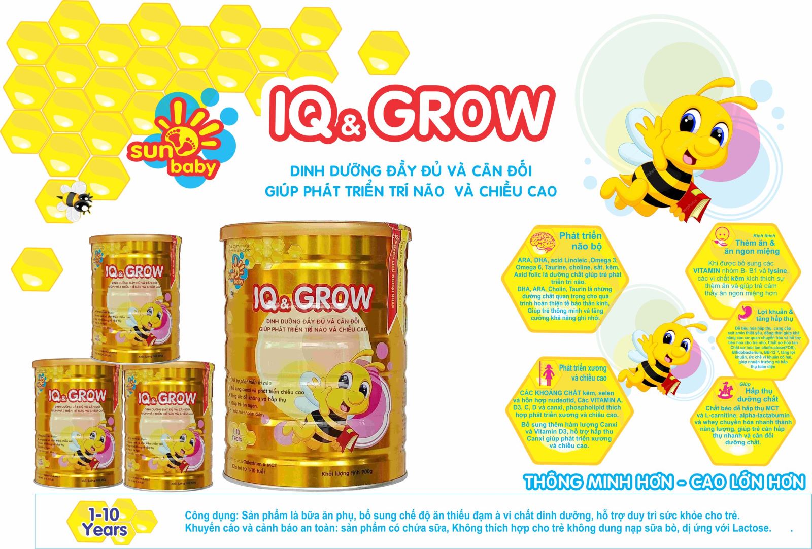 Sữa bột công thức dinh dưỡng IQ GROW cho trẻ thấp còi từ 12 tháng tuổi (900g) Sunbaby SBTC2019