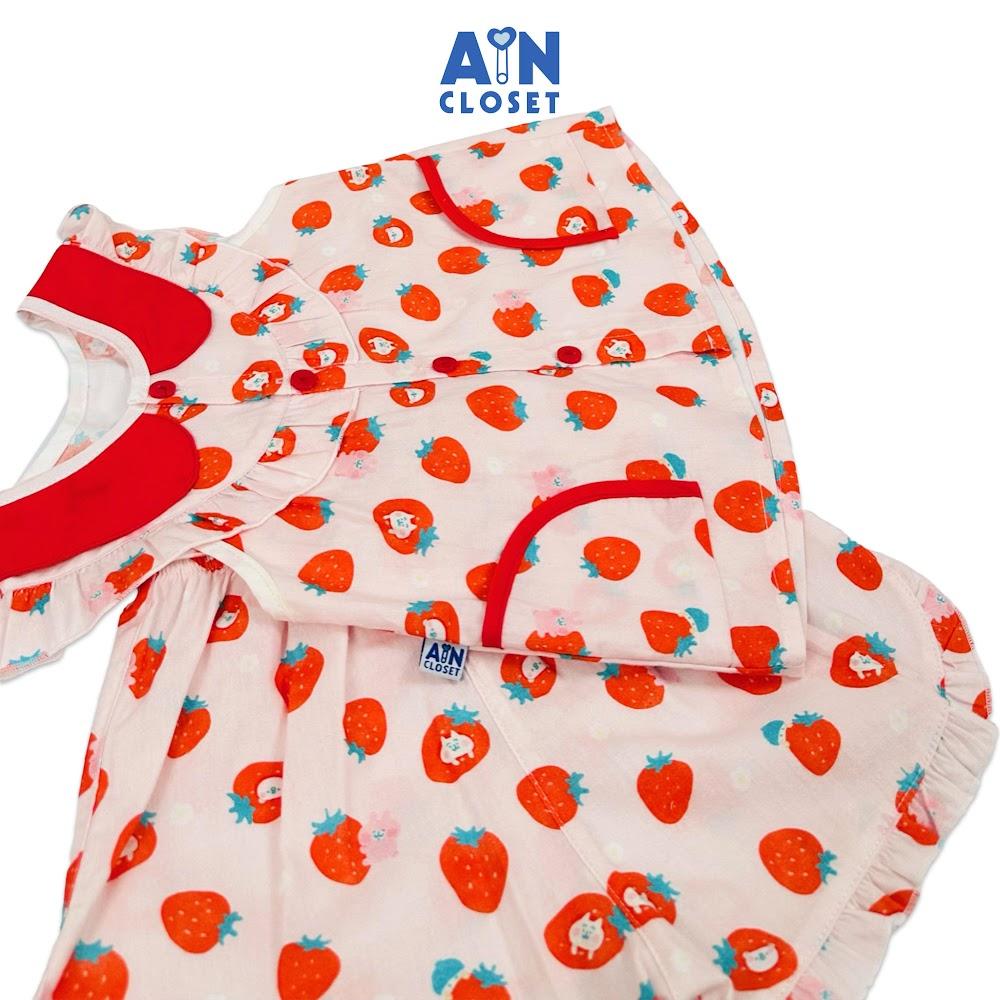 Bộ quần áo Ngắn bé gái họa tiết Dâu Đỏ cotton - AICDBG60DKGE - AIN Closet