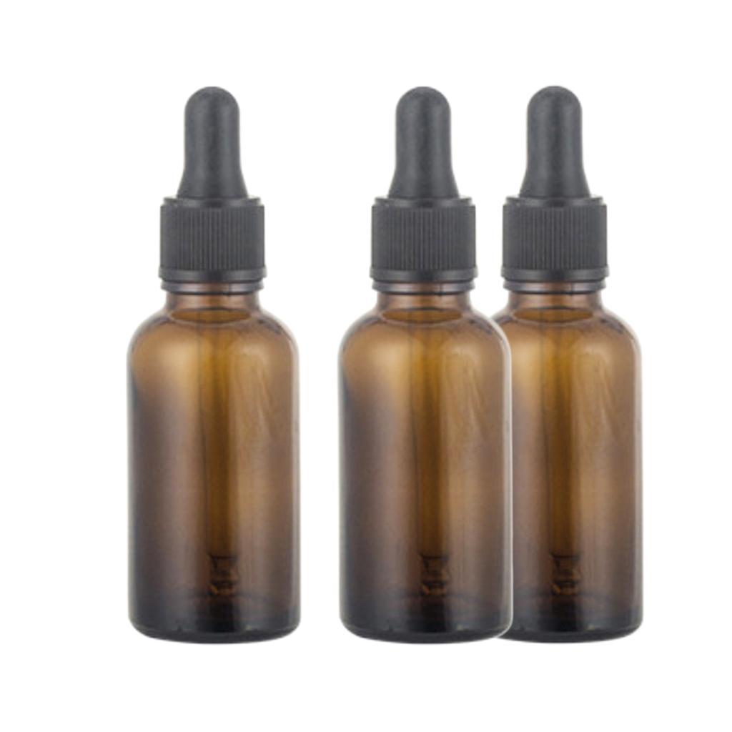 3Pcs Amber Glass Bottle With Dropper, Empty Brown Cosmetex Glass Bottle,