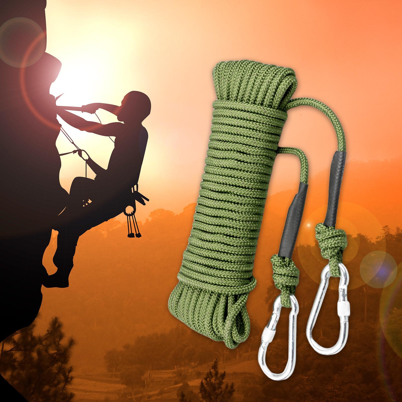 Static 8 mm Climbing Rope Fire Escape with 2 Carabiners Green