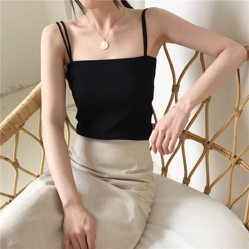 Áo 2 dây nữ cotton gân siêu có dãn rẻ đẹp