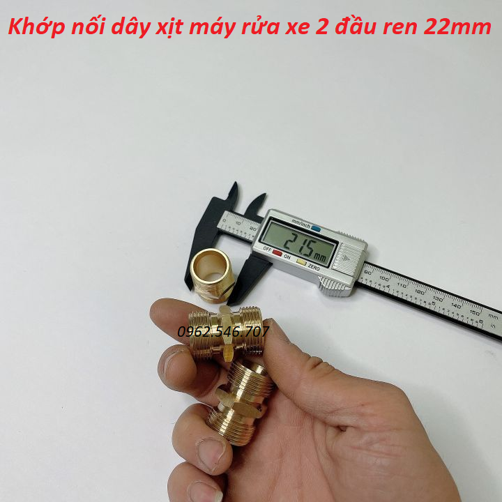 Đầu nối giữa 2 dây rửa xe áp lực cao máy rửa xe - Bằng đồng  (Ren ngoài kép 22mm - M22)