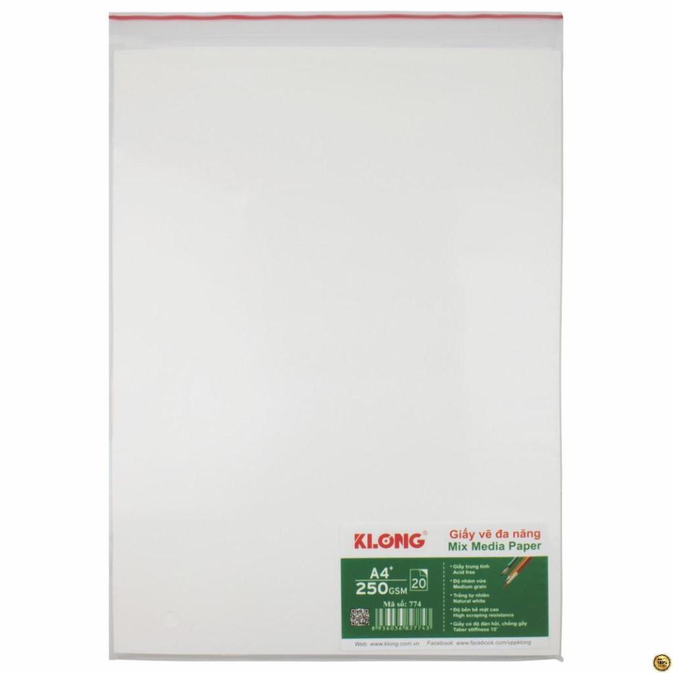 Giấy vẽ KLONG A4+ - 250 GSM - 20 tờ/tập; MS: 774