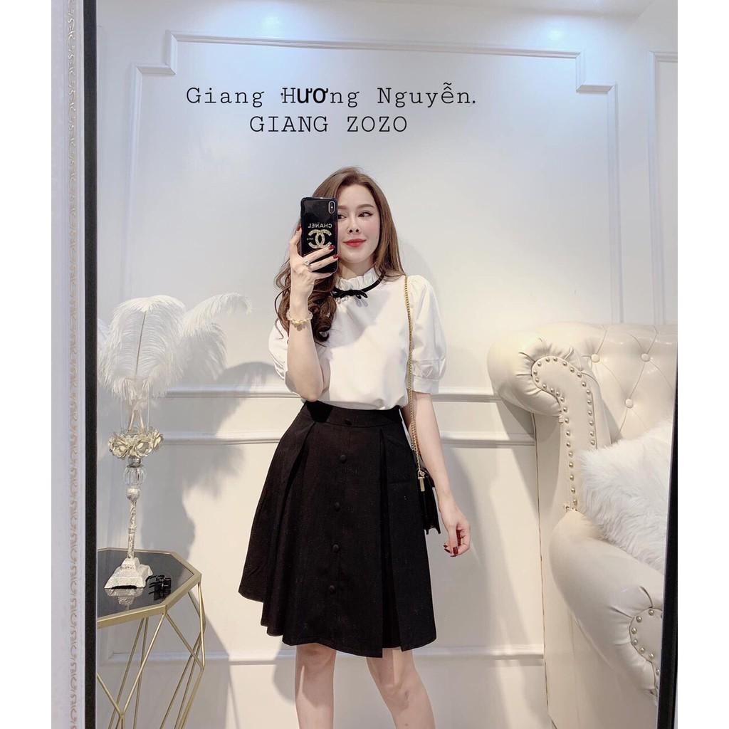 BÁN SỈ SET SƠ MI CỔ BÈO TAY BỒNG + CHÂN VÁY ĐEN
