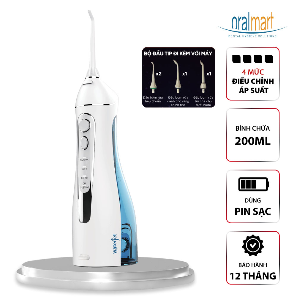 Máy tăm nước cá nhân không dây Waterjet Flosser Cordless Maxi (4 đầu tăm, dùng được cho người niềng răng)