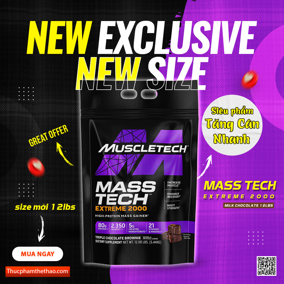 Sữa tăng cân tăng cơ MASS TECH EXTREME 2000 12lbs của MuscleTech - Nhiều Mùi Vị - KÈM QUÀ TẶNG