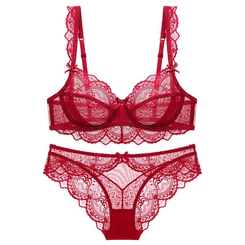 Mới Trắng Nữ Trong Suốt Áo Ngực Và Quần Lót Bộ Quần Lót Plus Kích Thước C D E Cup Push Up Áo Yếm Phối Ren bộ Đồ Lót Cho Bé Gái