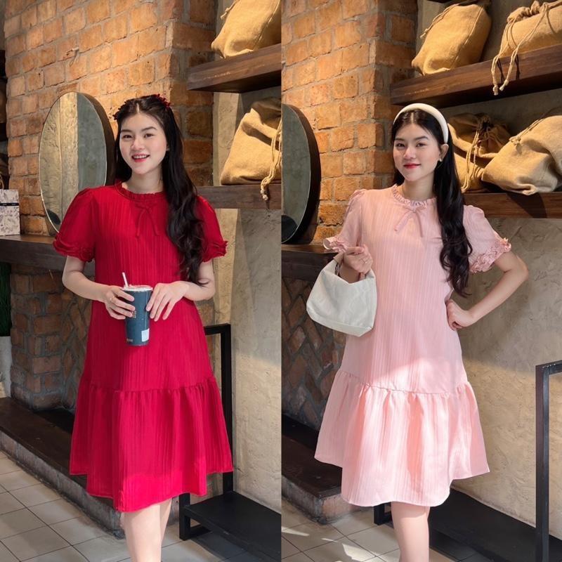 Đầm Bầu Phom Đuôi Cá Cổ Bèo Phối Tay Bèo Chất Xốp Hàn Nhẹ Nhàng Diện Đi Làm, Đi Chơi Xinh - Đen