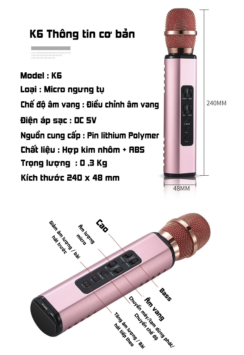 Micro bluetooth hát karaoke không dây nghe nhạc cực hay, âm bass đỉnh, mic bắt giọng cực tốt, có hỗ trợ thẻ TF, Jack 3.5 PKCB PF14 - Hàng chính hãng