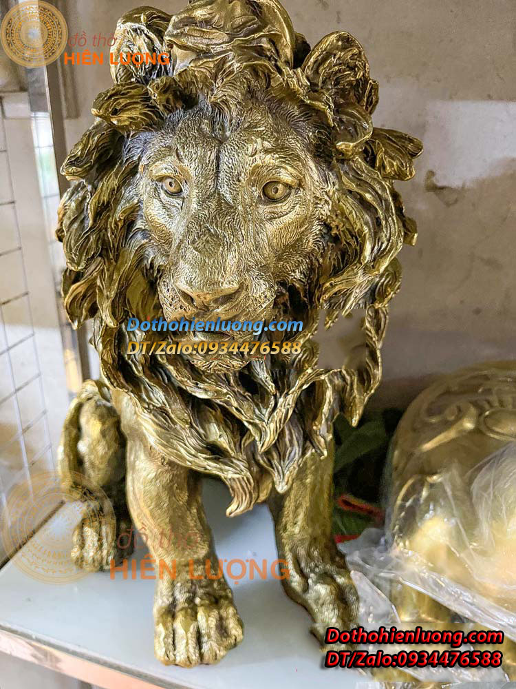 Tượng Sư Tử Ngồi Bằng Đồng Vàng Nguyên Chất Cỡ Lớn Kích Thước 30x25x40cm - Đồ Thờ Hiên Lượng