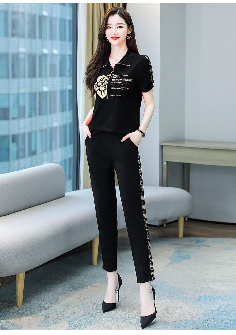 BỘ THỜI TRANG PHỐI HỌA TIẾT HOA CHẠY DÂY KHÓA KÉO TAY NGẮN SANG TRỌNG