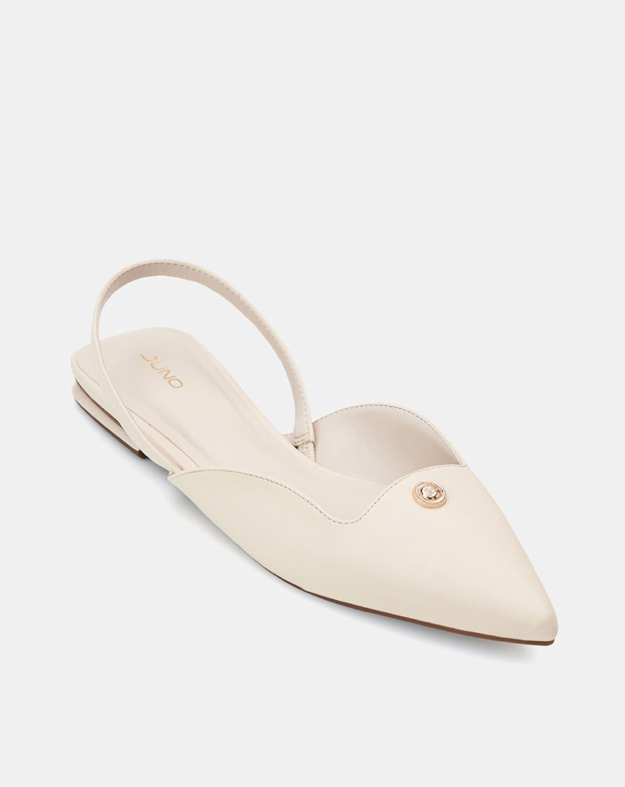 Giày Búp Bê Nữ 3cm Thời Trang JUNO Slingback Bệt Phối Khóa Trang Trí BB03124
