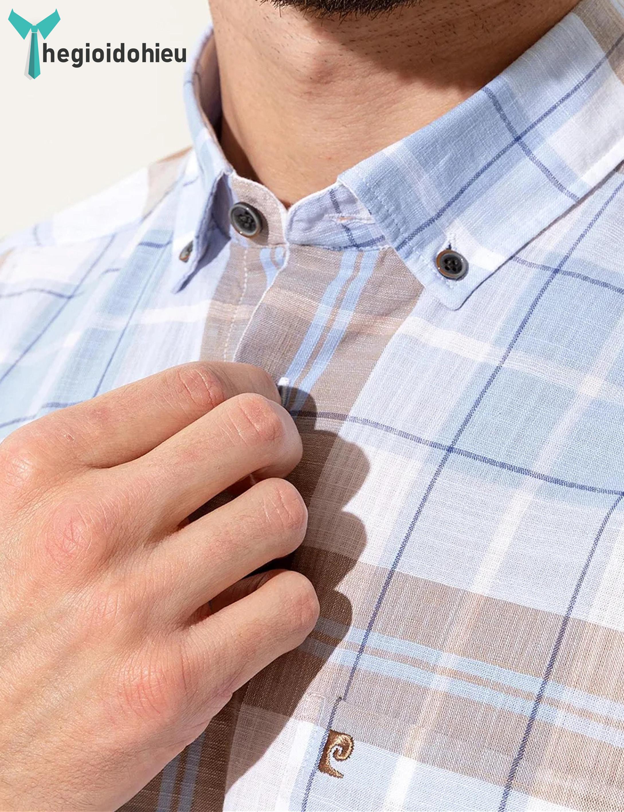 Áo sơ mi nam ngắn tay Pie Cardin PCShirt97 (Caro xanh) - Hàng nhập khẩu - Có túi - Caro xanh