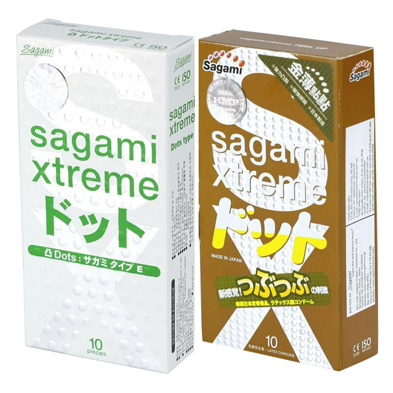 Bộ Bao Cao Su Có Gân Và Gai Siêu Mỏng Sagami Extreme White (10 Bao) Và Bao Cao Su Siêu Mỏng Co Dãn Sagami Xtreme Feel Up (10 Bao)